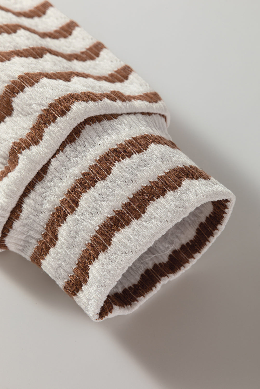 Khaki Stripe Textured Hooded Long Sleeve Top