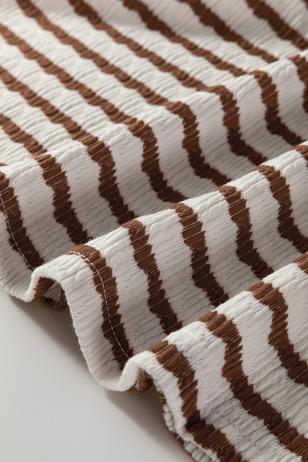 Khaki Stripe Textured Hooded Long Sleeve Top