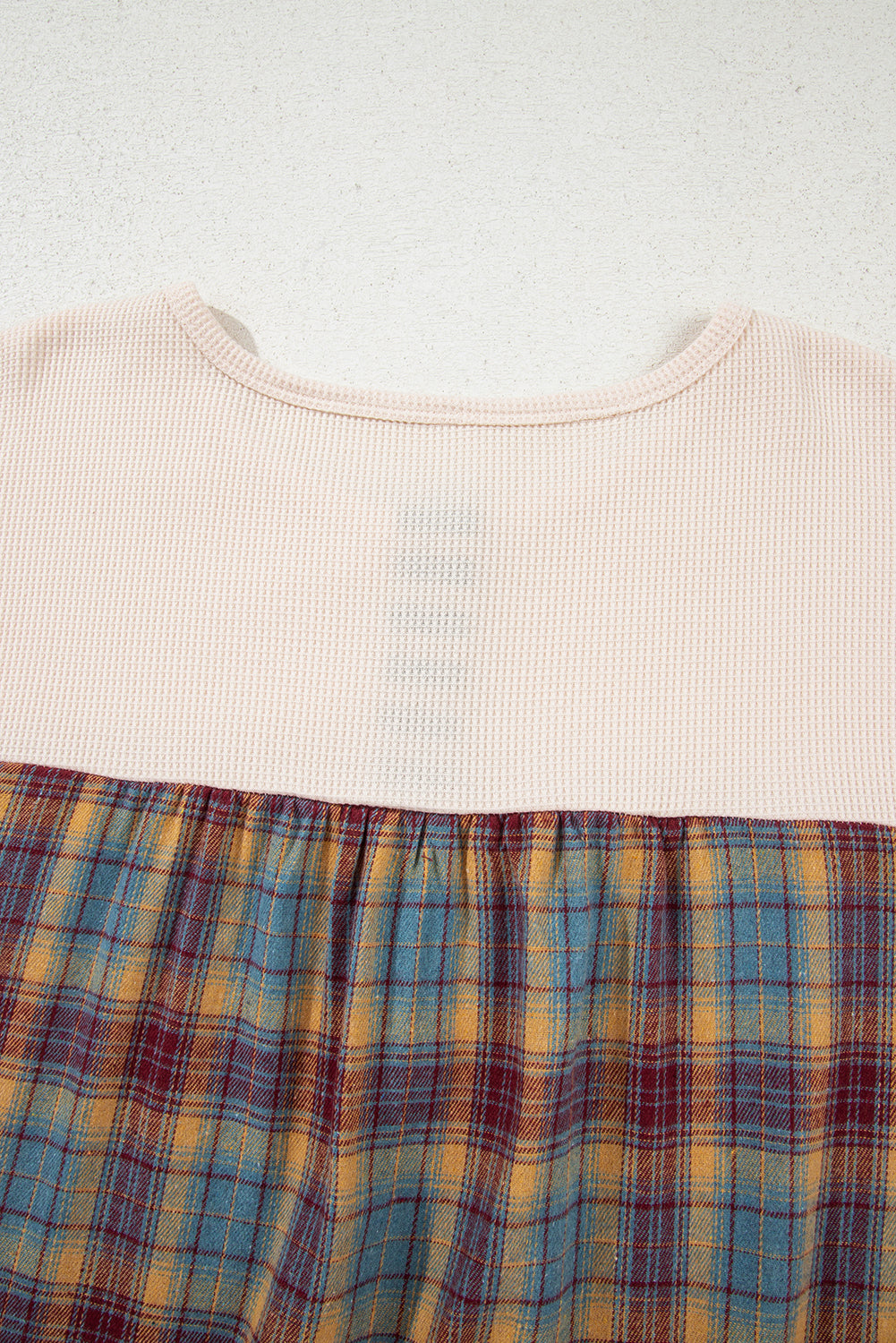Parchment Plus Size Waffle Striped Plaid Patchwork Henley Pullover