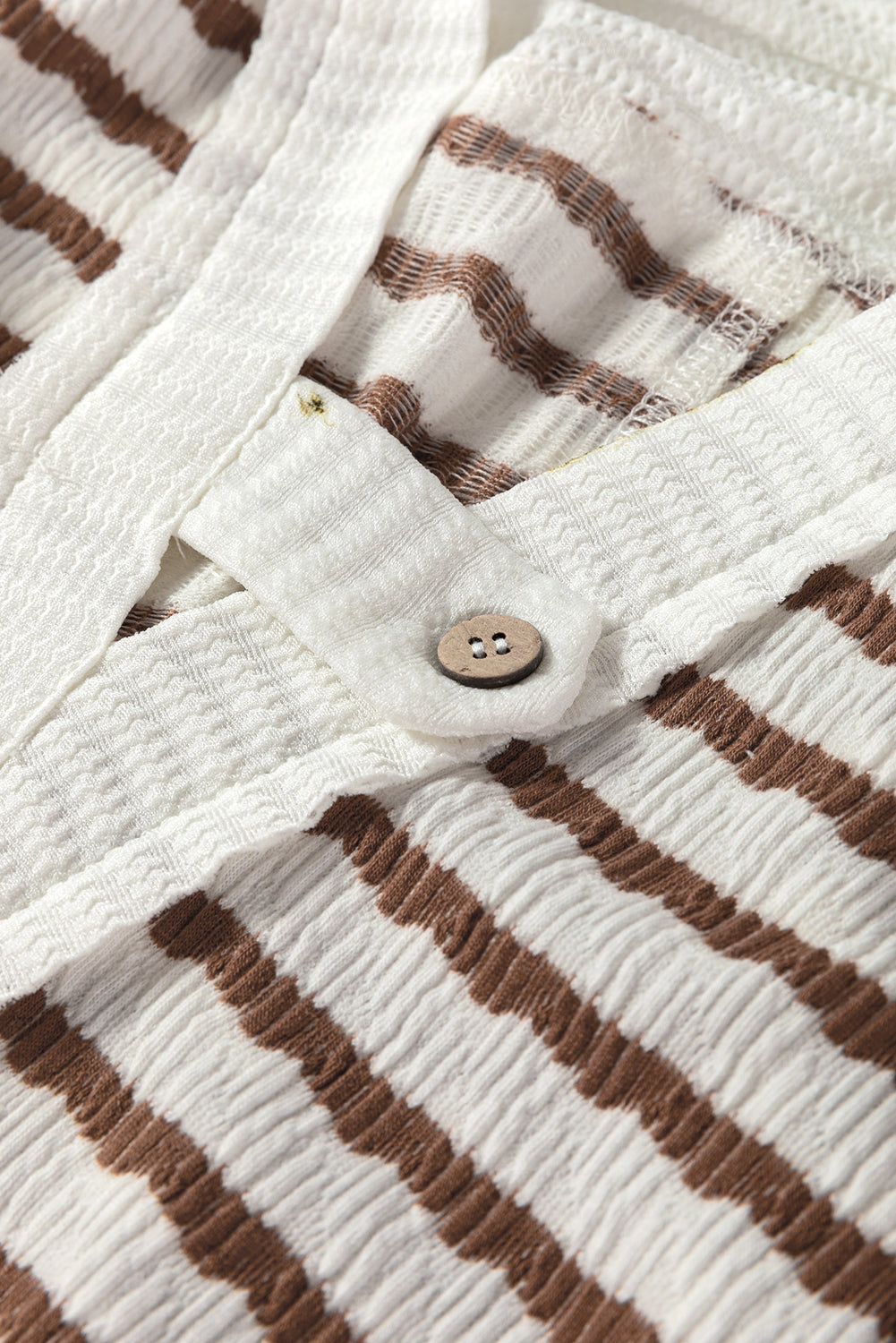 Khaki Stripe Textured Hooded Long Sleeve Top