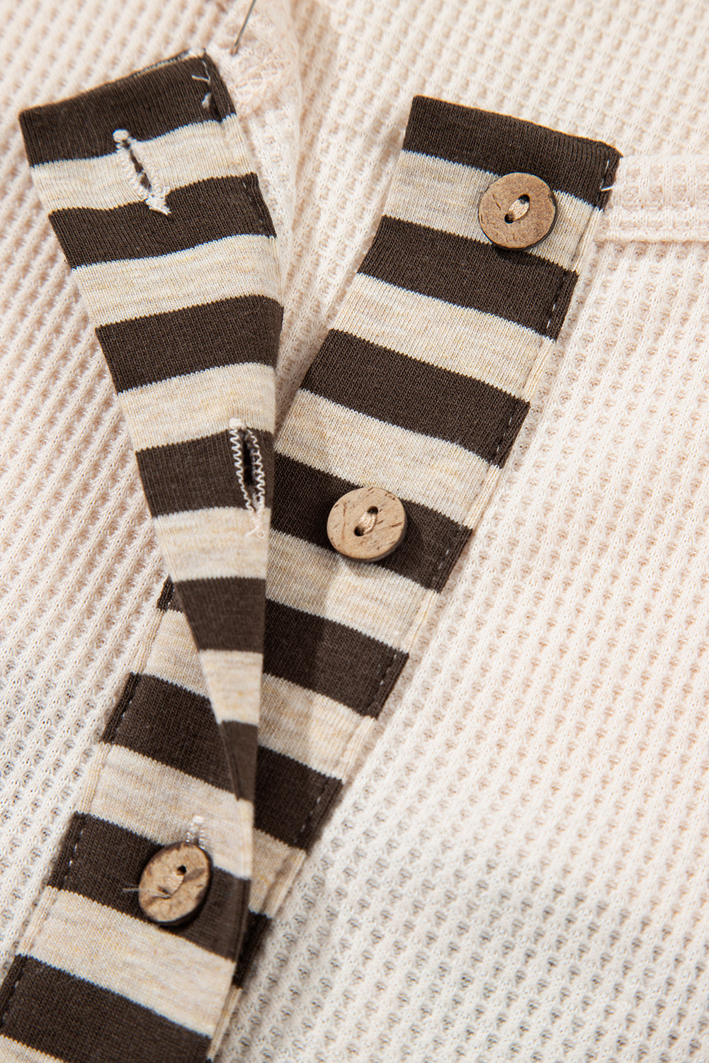 Parchment Plus Size Waffle Striped Plaid Patchwork Henley Pullover