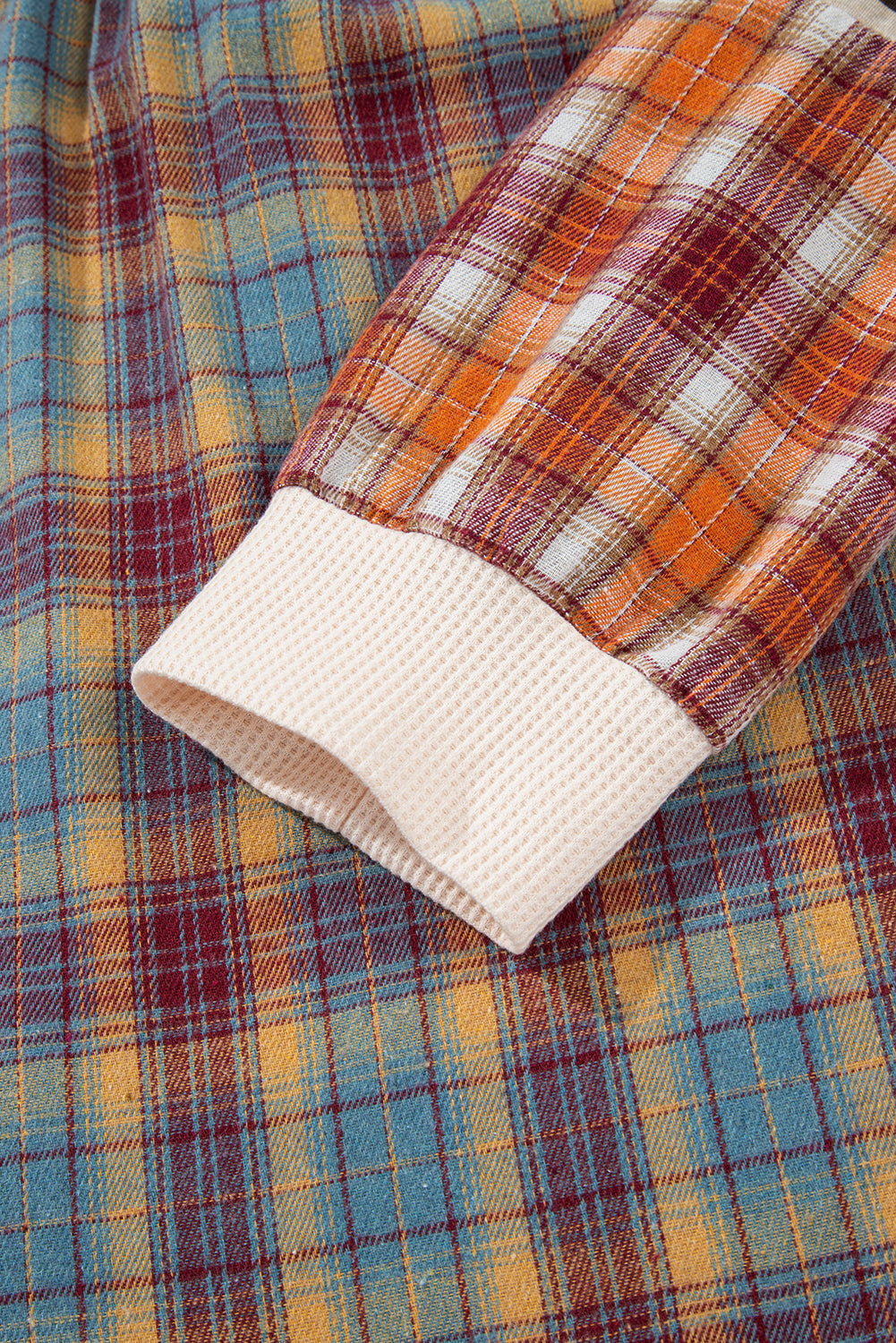 Parchment Plus Size Waffle Striped Plaid Patchwork Henley Pullover