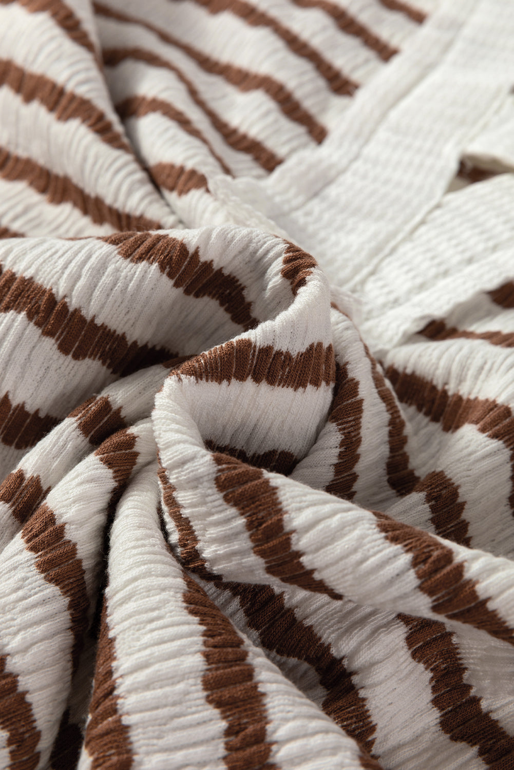 Khaki Stripe Textured Hooded Long Sleeve Top