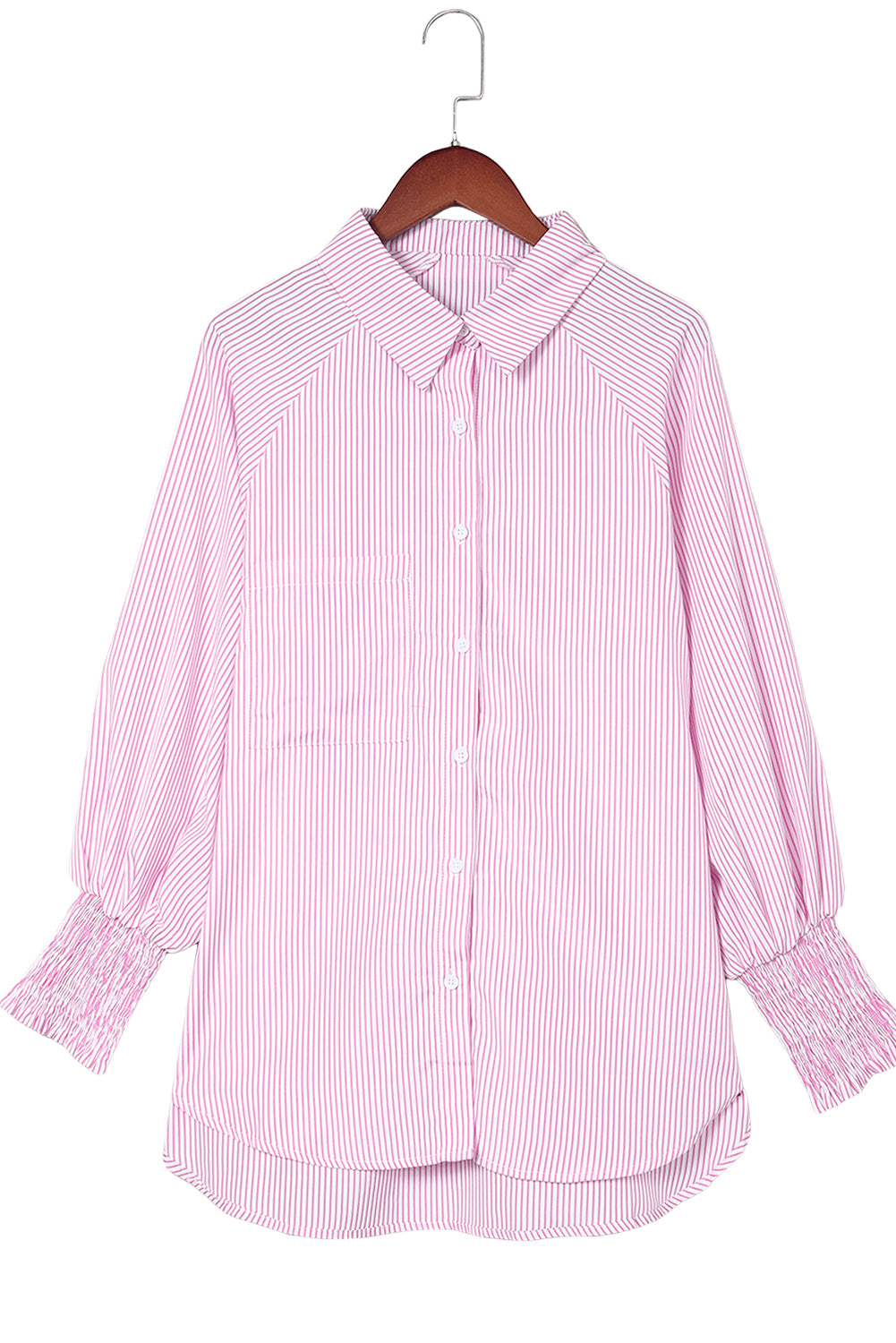 Pink Striped Pocket Button Up Plus Size Shirt