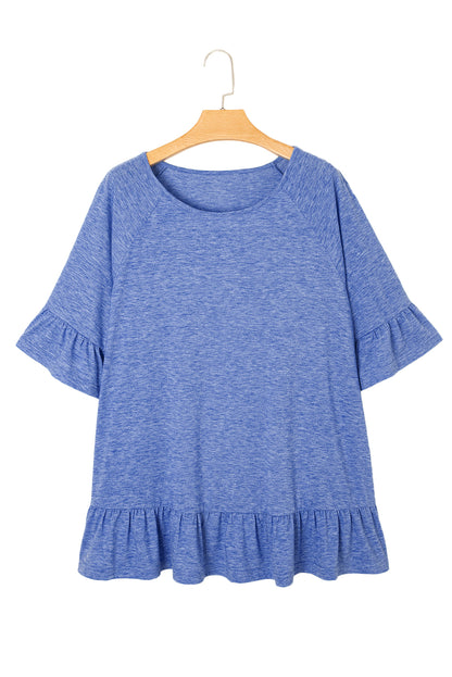 Dusk Blue Ruffle Hem Plus Size Flowy Blouse