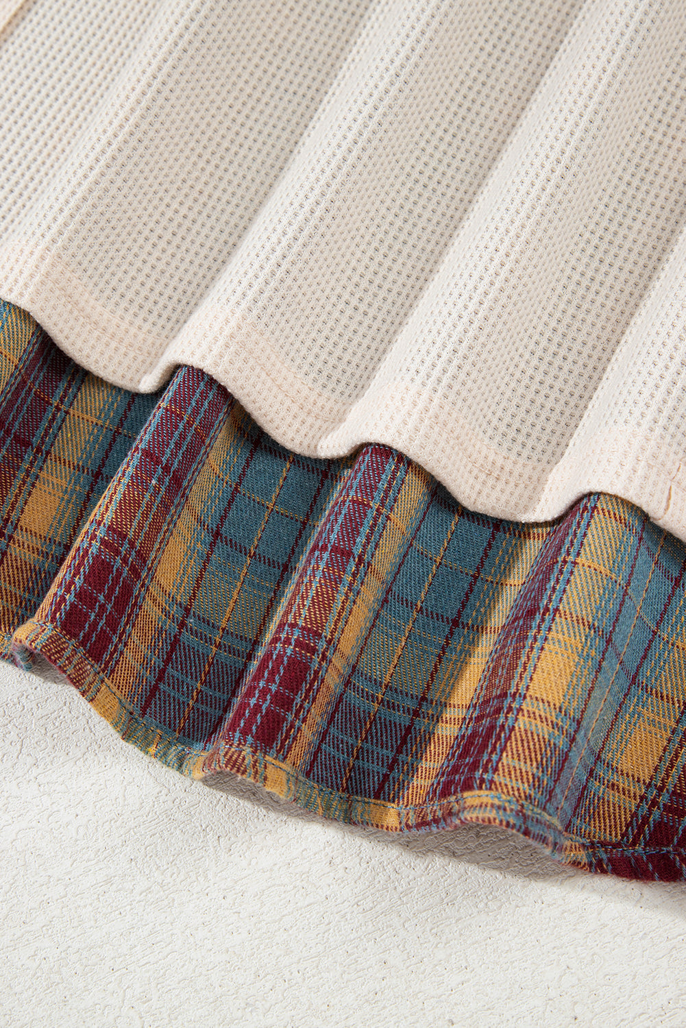 Parchment Plus Size Waffle Striped Plaid Patchwork Henley Pullover