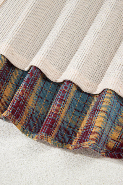 Parchment Plus Size Waffle Striped Plaid Patchwork Henley Pullover