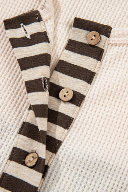 Parchment Plus Size Waffle Striped Plaid Patchwork Henley Pullover