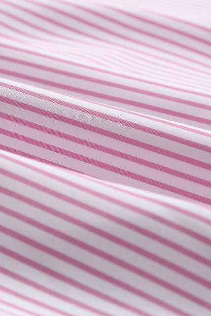 Pink Striped Pocket Button Up Plus Size Shirt