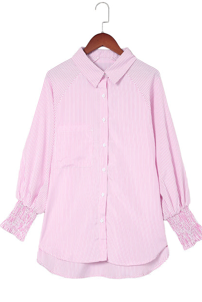 Pink Striped Pocket Button Up Plus Size Shirt