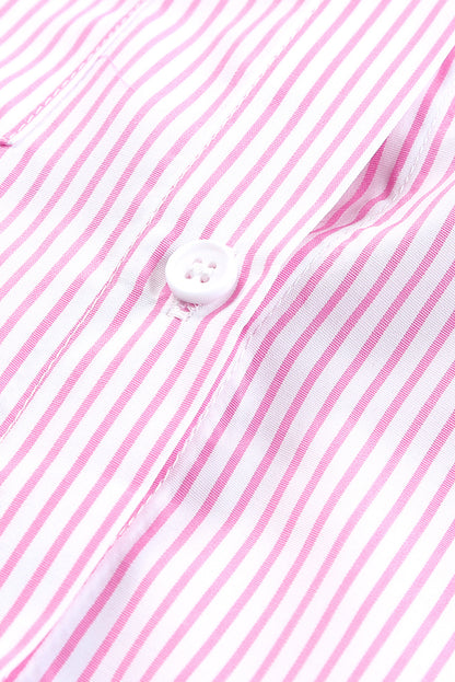 Pink Striped Pocket Button Up Plus Size Shirt