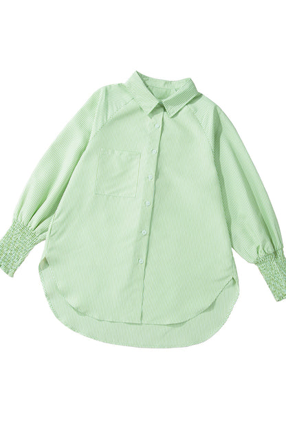 Pink Striped Pocket Button Up Plus Size Shirt